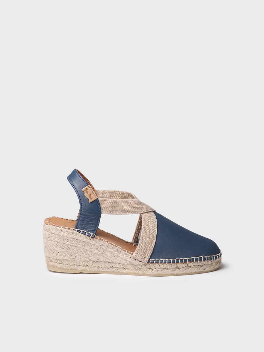 Espadrille en cuir à talon compensé moyen pour femme 