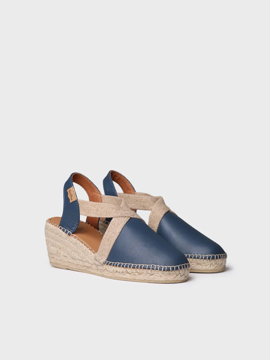 Espadrille en cuir à talon compensé moyen pour femme 