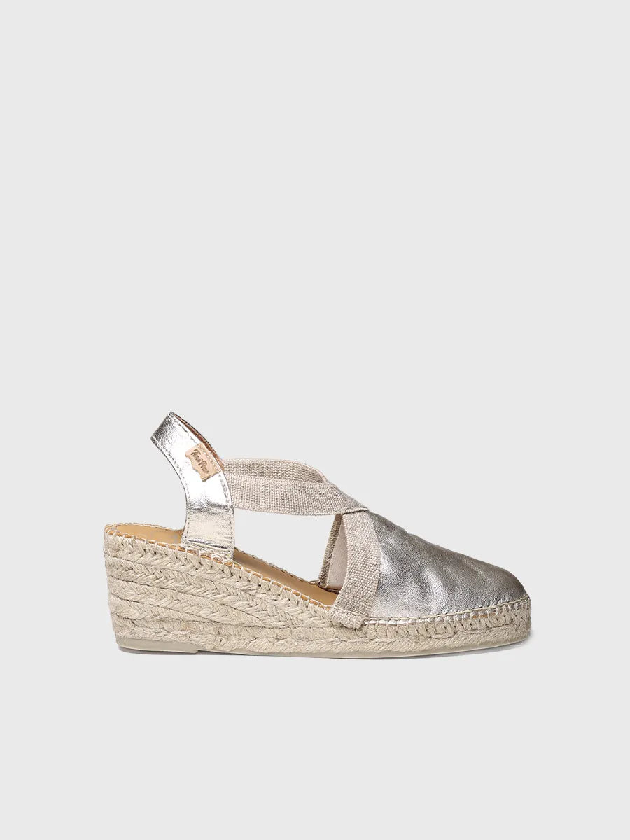 Espadrille en cuir à talon compensé moyen pour femme 