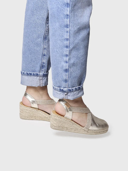 Espadrillas da donna in pelle con zeppa media 