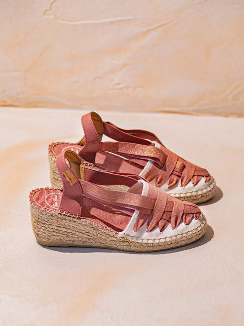 Espadrilles compensées pour femme et coton écru avec rubans 