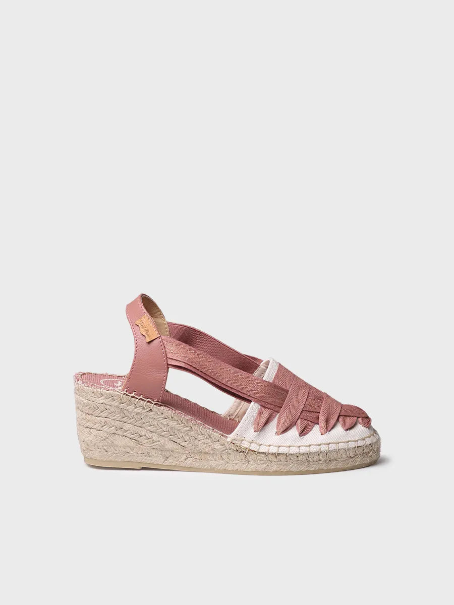 Espadrilles compensées pour femme en coton écru avec rubans 