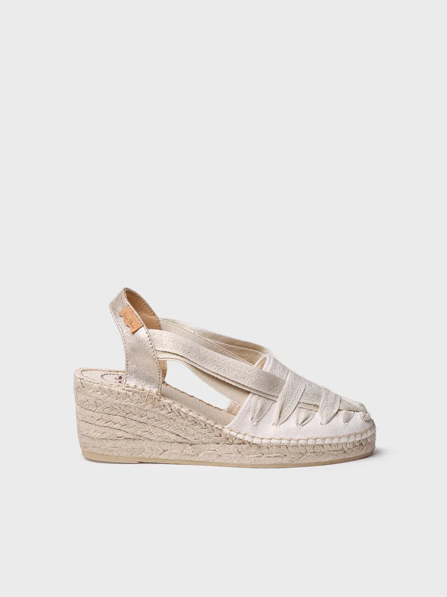 Women's espadrille in raw cotton with wedge and ribbons