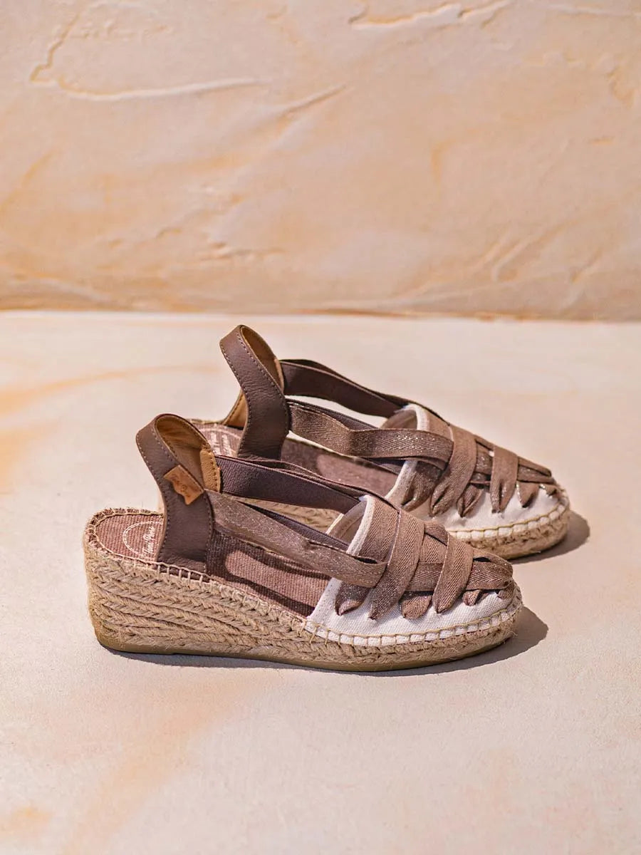 Women's espadrille in raw cotton with wedge and ribbons