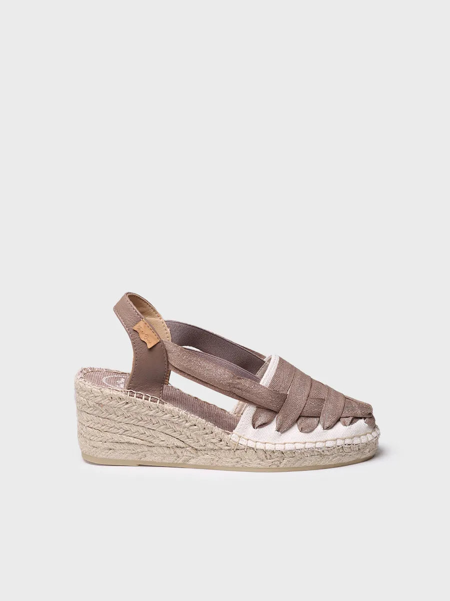 Women's espadrille in raw cotton with wedge and ribbons