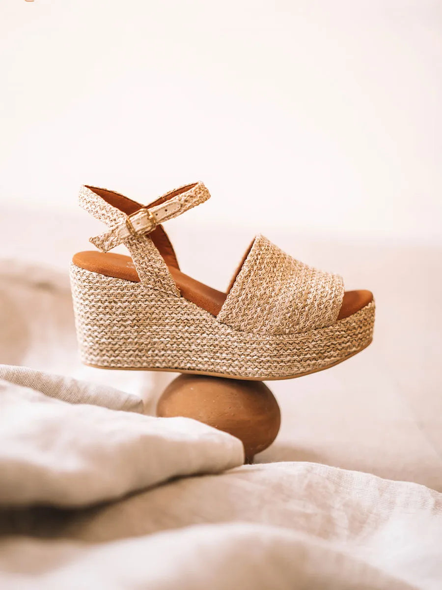 Espadrille haute pour femme en raphia 