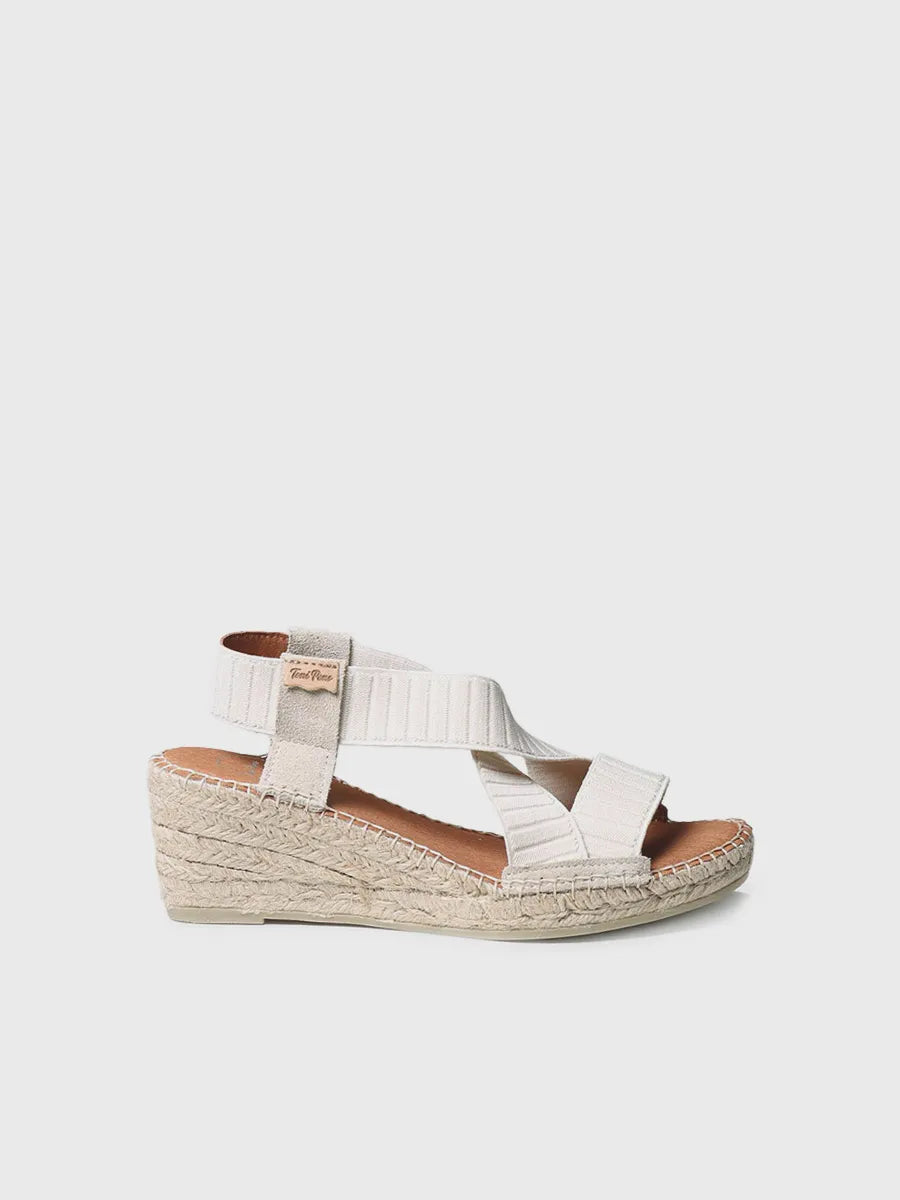 Wedge sandal with elastic straps in Ecru colour