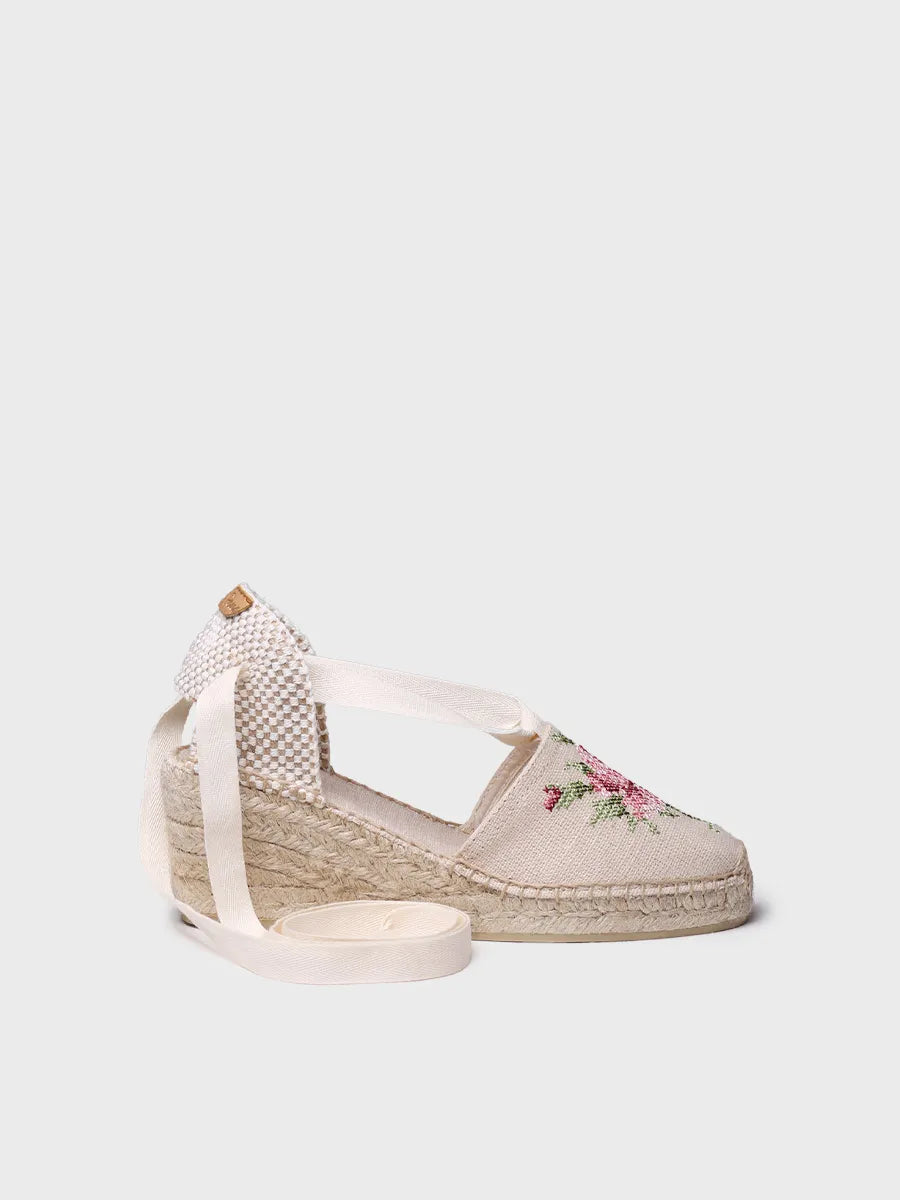 Women's vegan espadrille in cotton with embroidery and wedge