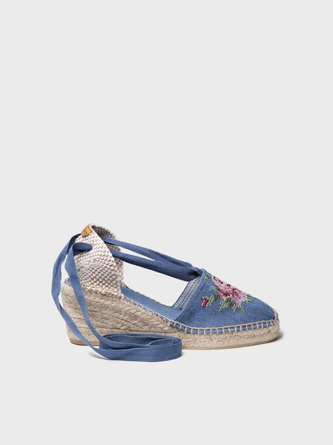 Women's vegan espadrille in cotton with embroidery and wedge