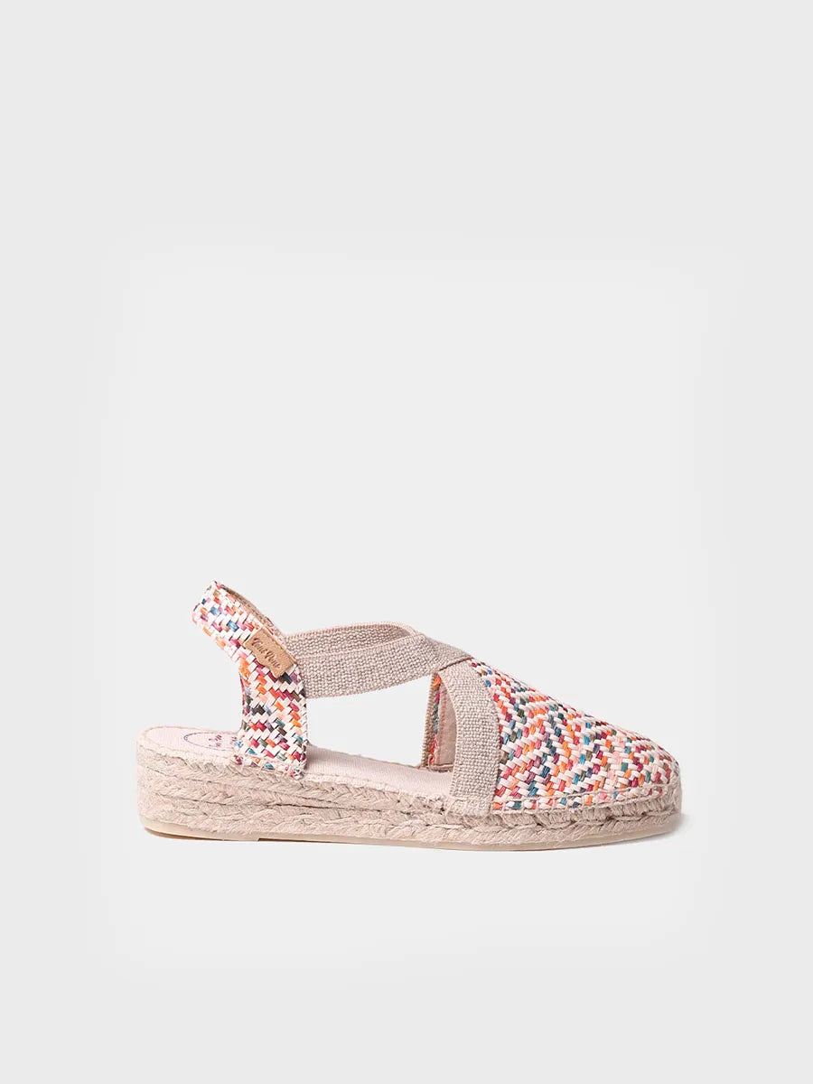 Espadrille plate en raphia multicolore 