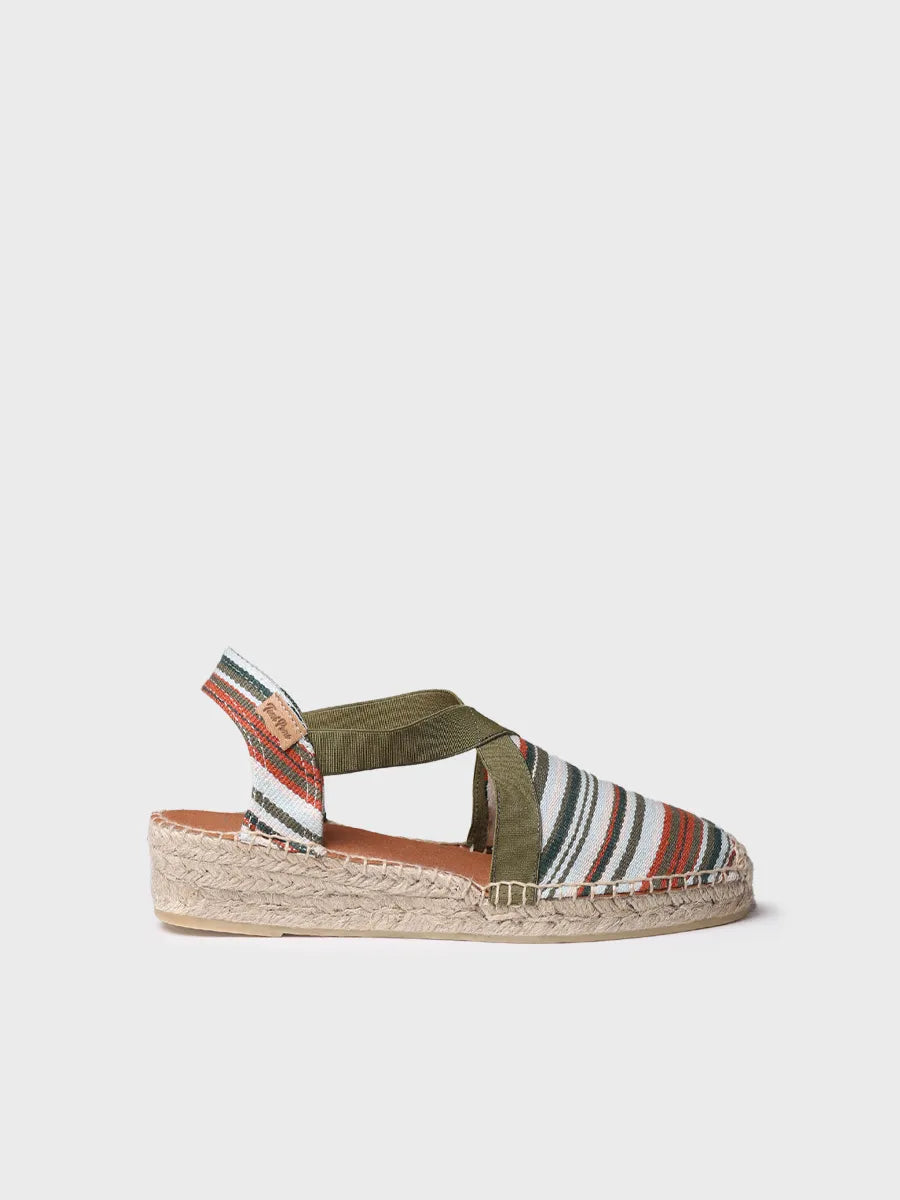 Vegan women's espadrille in striped cotton with wedge