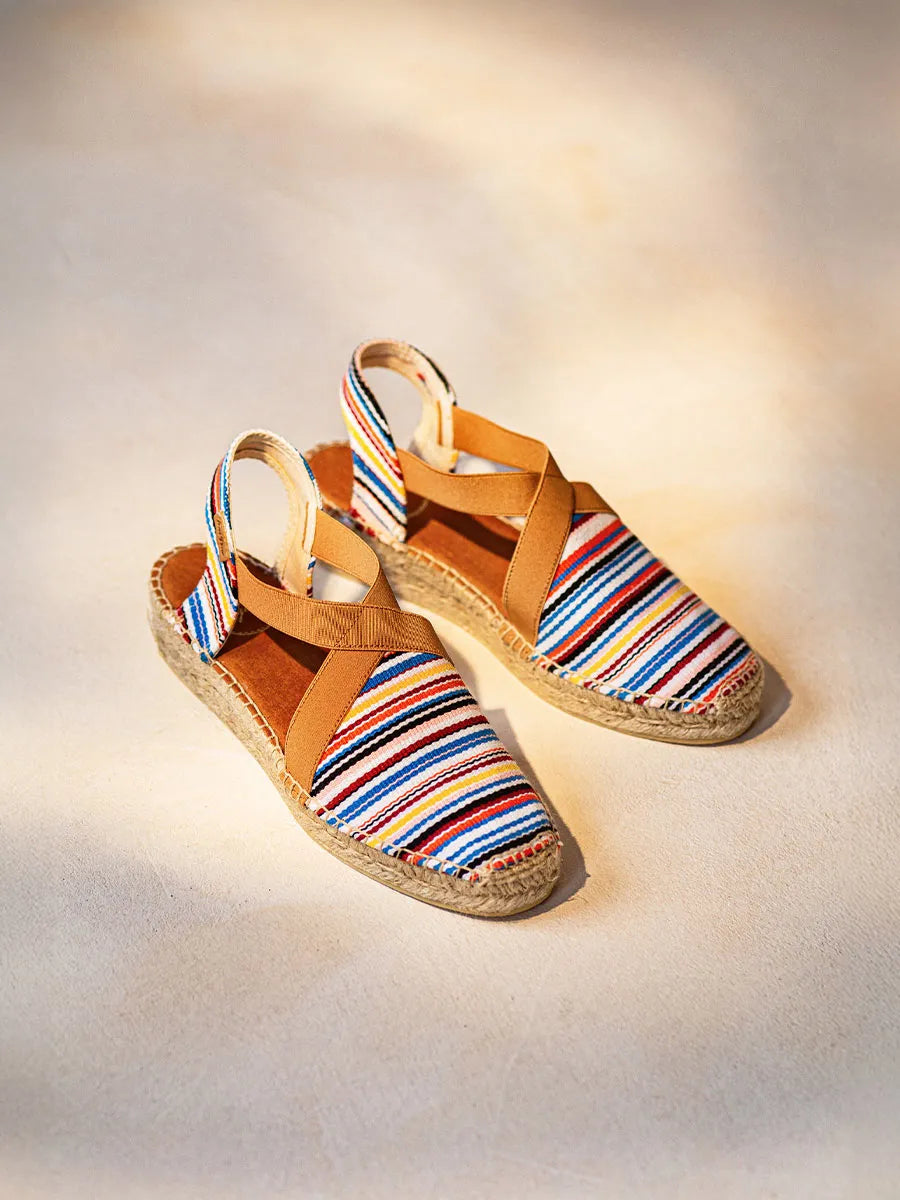 Espadrillas vegan da donna in cotone a righe con zeppa 