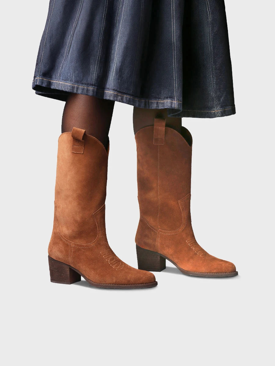 Botines mujer - Bota cowboy alta en serraje para mujer | VITORIA  - Toni Pons  