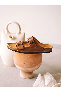 Women's sandal with double buckle in Tan colour - GHANA-PE