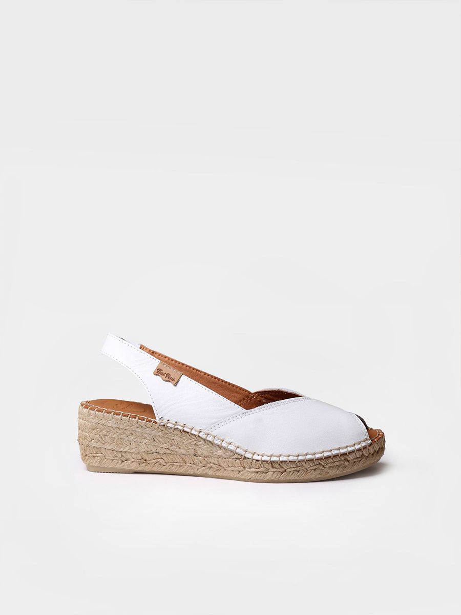 Peep toe wedge espadrilles in leather in White colour - BERNIA-P