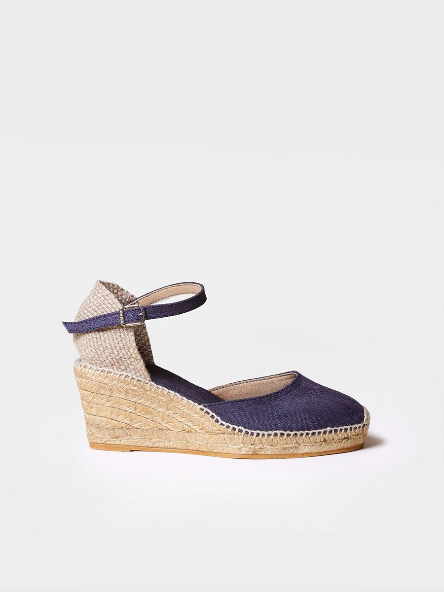 Jute wedge with buckle in Navy colour - CALDES