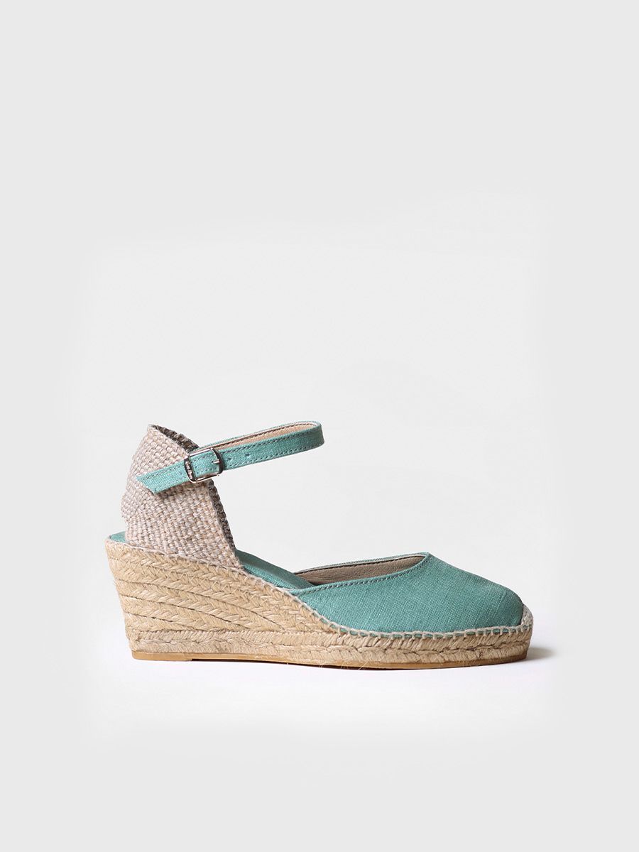Jute wedge with buckle in Mint colour - CALDES