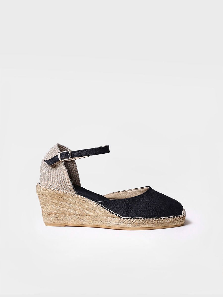 Jute wedge with buckle in Black colour - CALDES