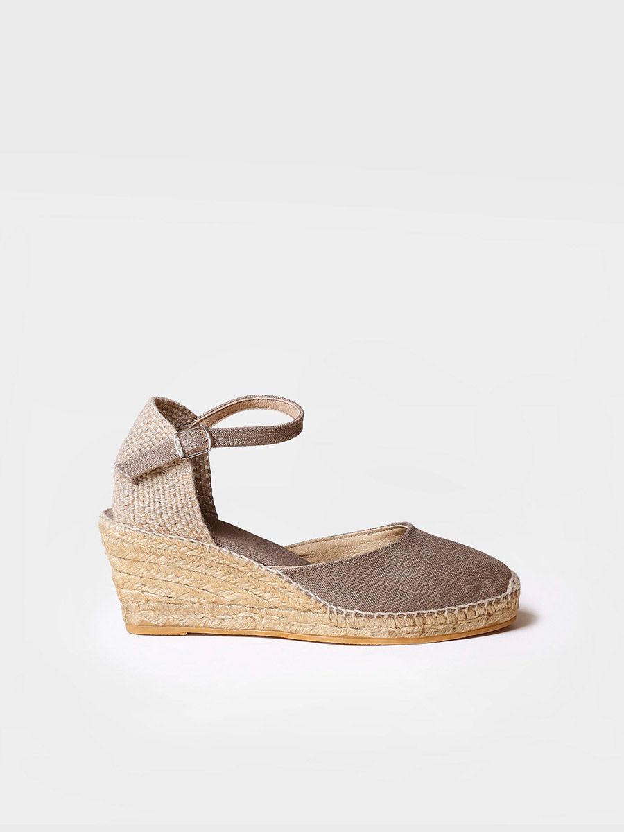 Jute wedge with buckle in Taupe colour - CALDES