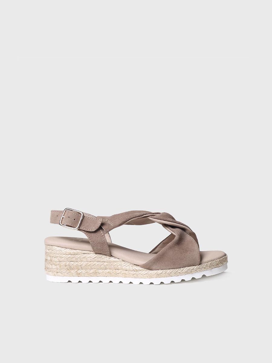 Leather wedge sandal in Taupe colour - ILONA-A