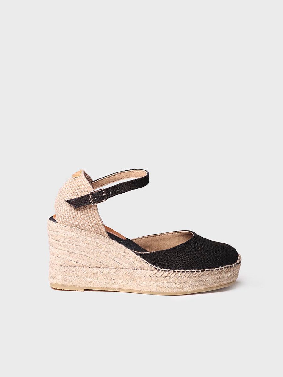 Vegan espadrille with wedge in Black colour - LAIA-NT
