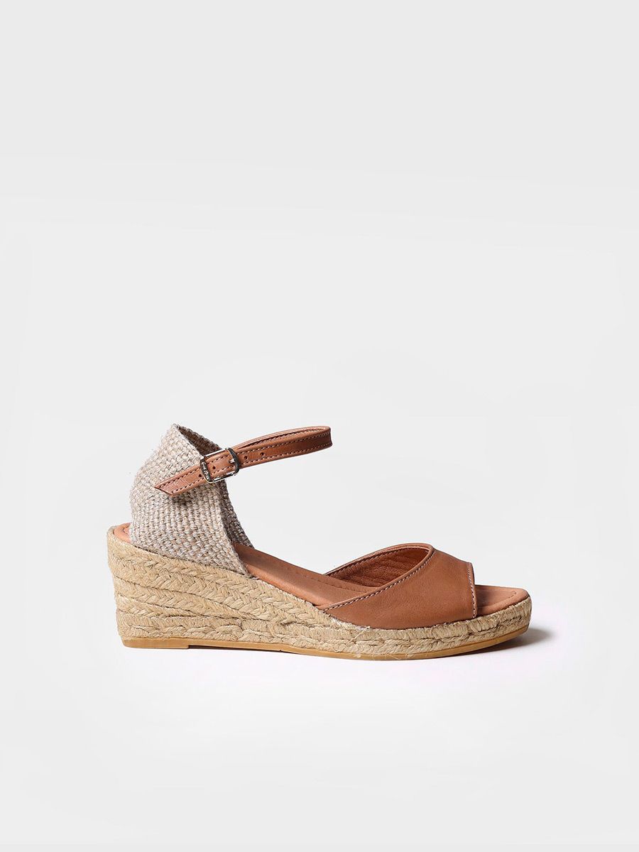 Woman's wedge sandals in jute in Tan colour - LLIVIA-P