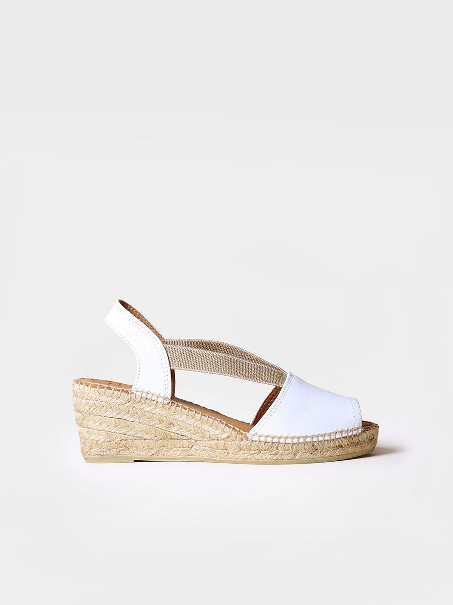 Slingback medium wedge espadrille in lether in White colour - TEIDE-P