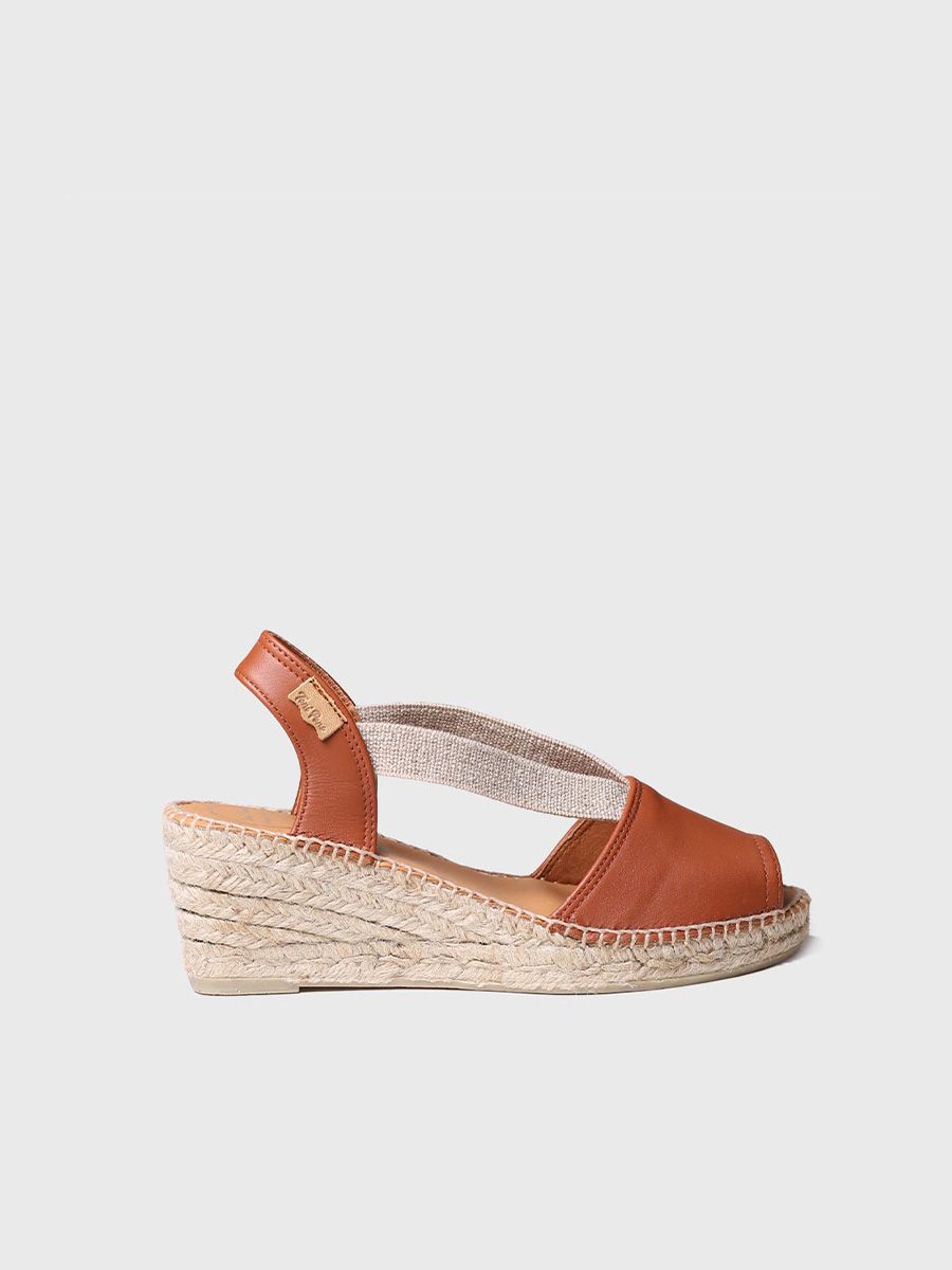 Slingback medium wedge espadrille in lether in Nougat colour - TEIDE-P