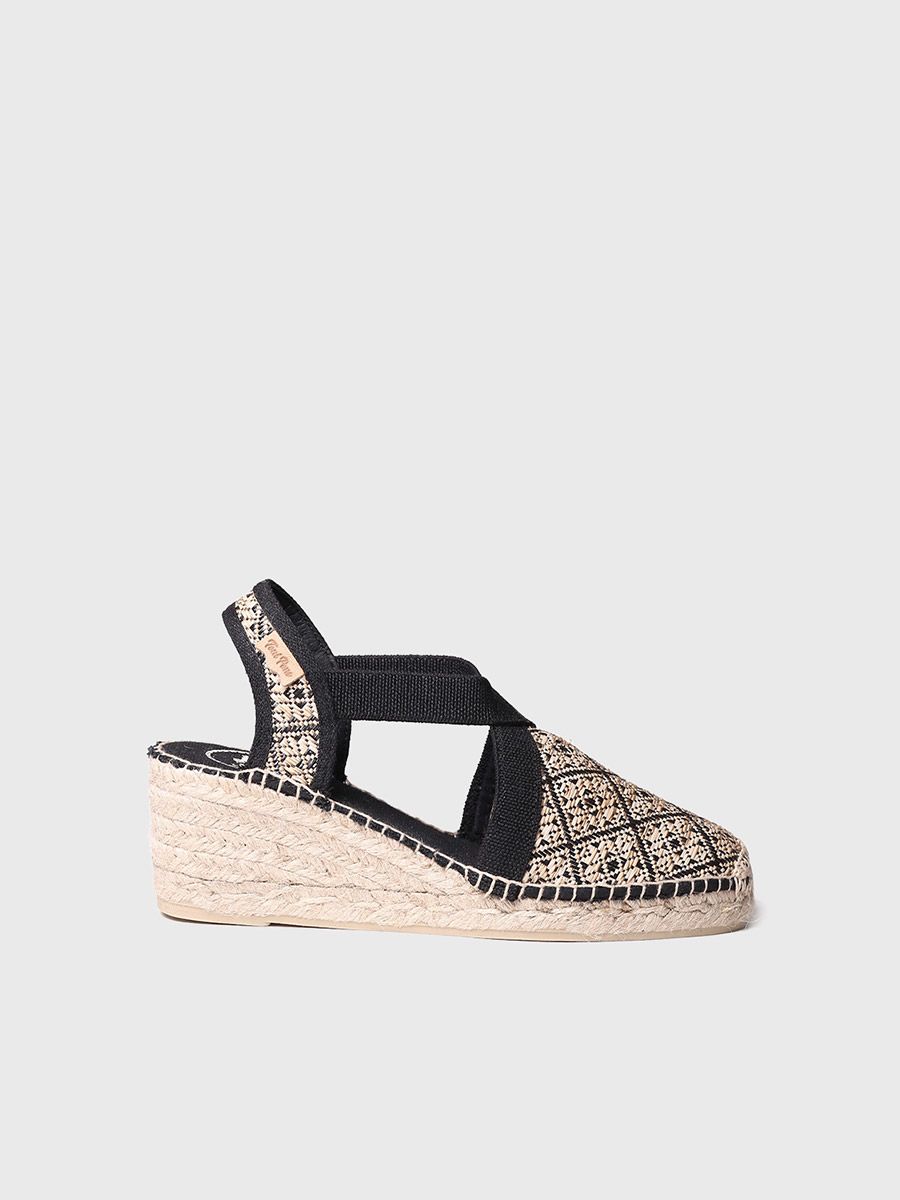 Wedge espadrilles with embroidery in Black colour - TERRA-GE