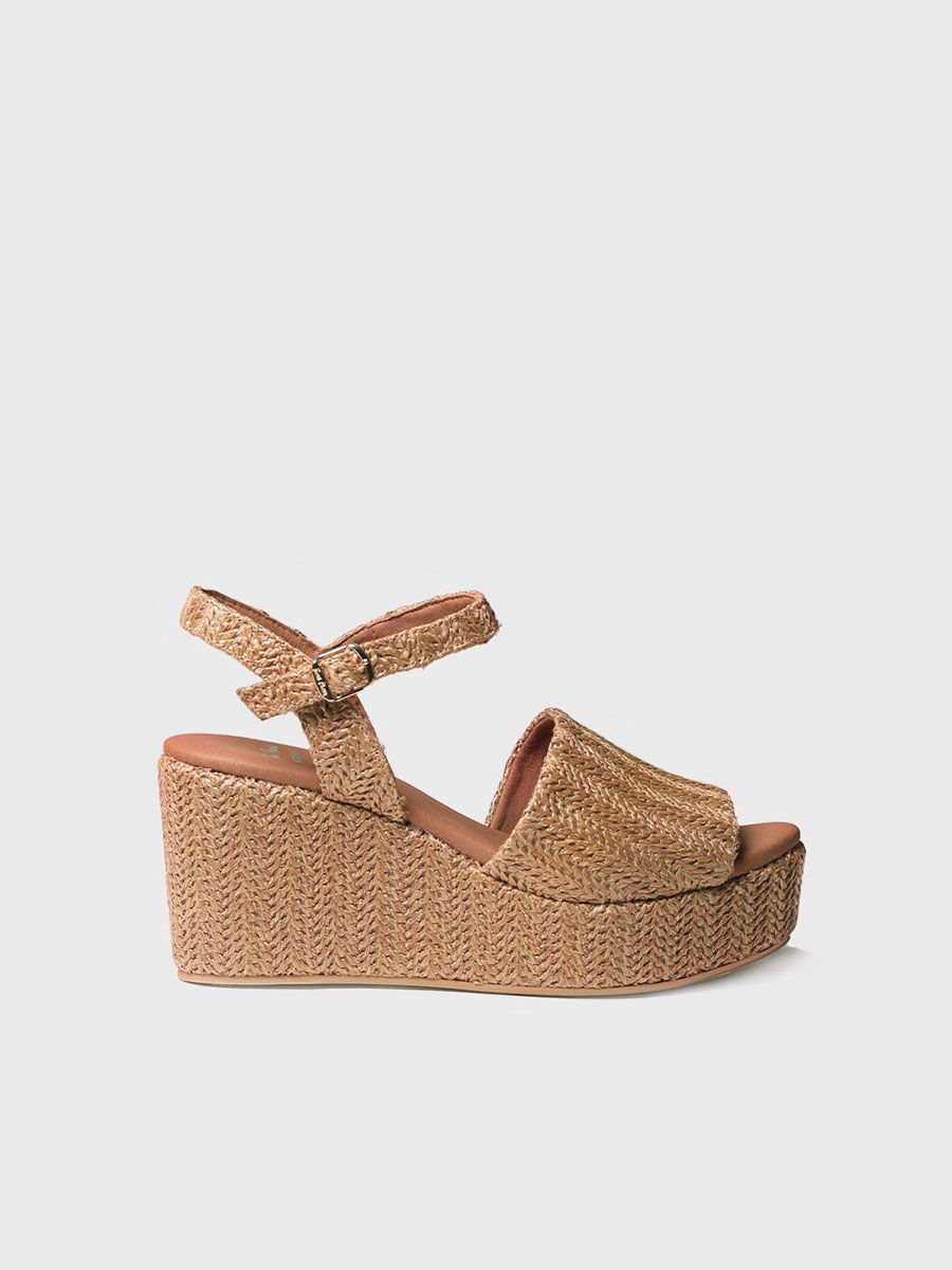 Natural platform sandal in Tan colour - TRIANA