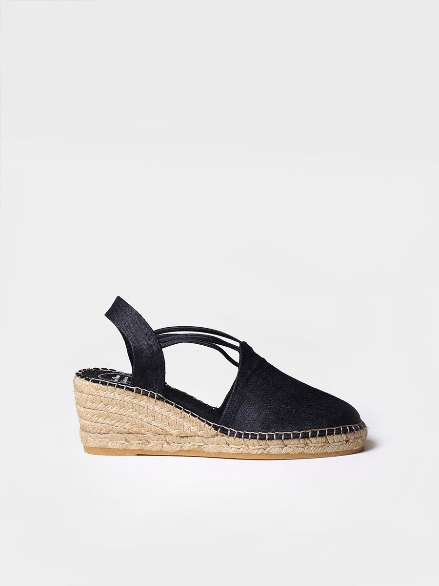 Wedge espadrilles with straps in silk in Black colour - TURIA