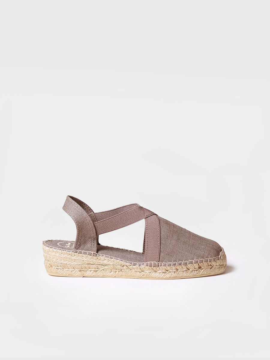 Vegan flat espadrille with straps in Taupe colour - VERONA