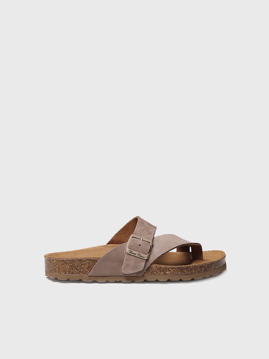 Women's sandal with buckle in Taupe colour - GAIA-QT
