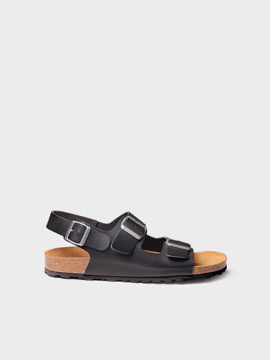 Men's sandal with double buckle in Black colour - GIL-PE