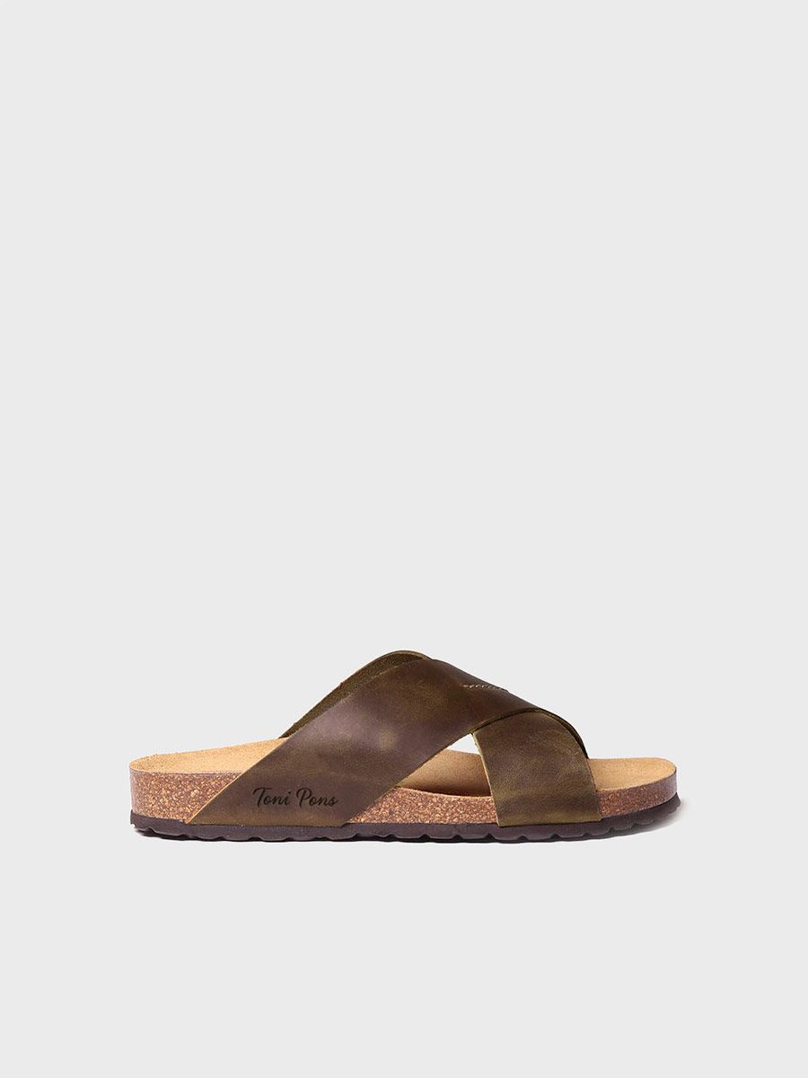 Men's sandal with crossed straps in Khaki colour - GOL-PE