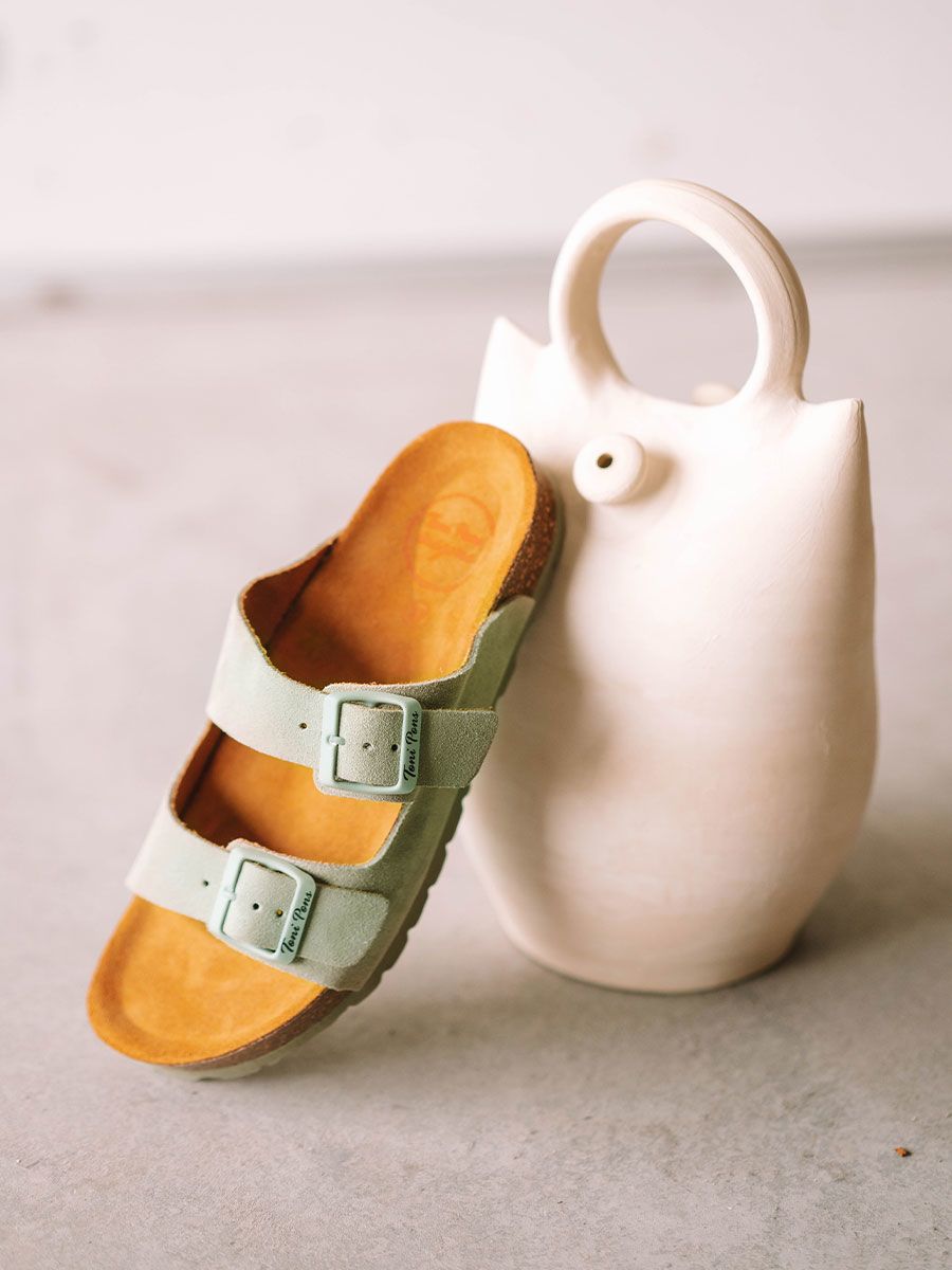 WoMen's sandal with double buckle in Mint colour - GHANA-QT
