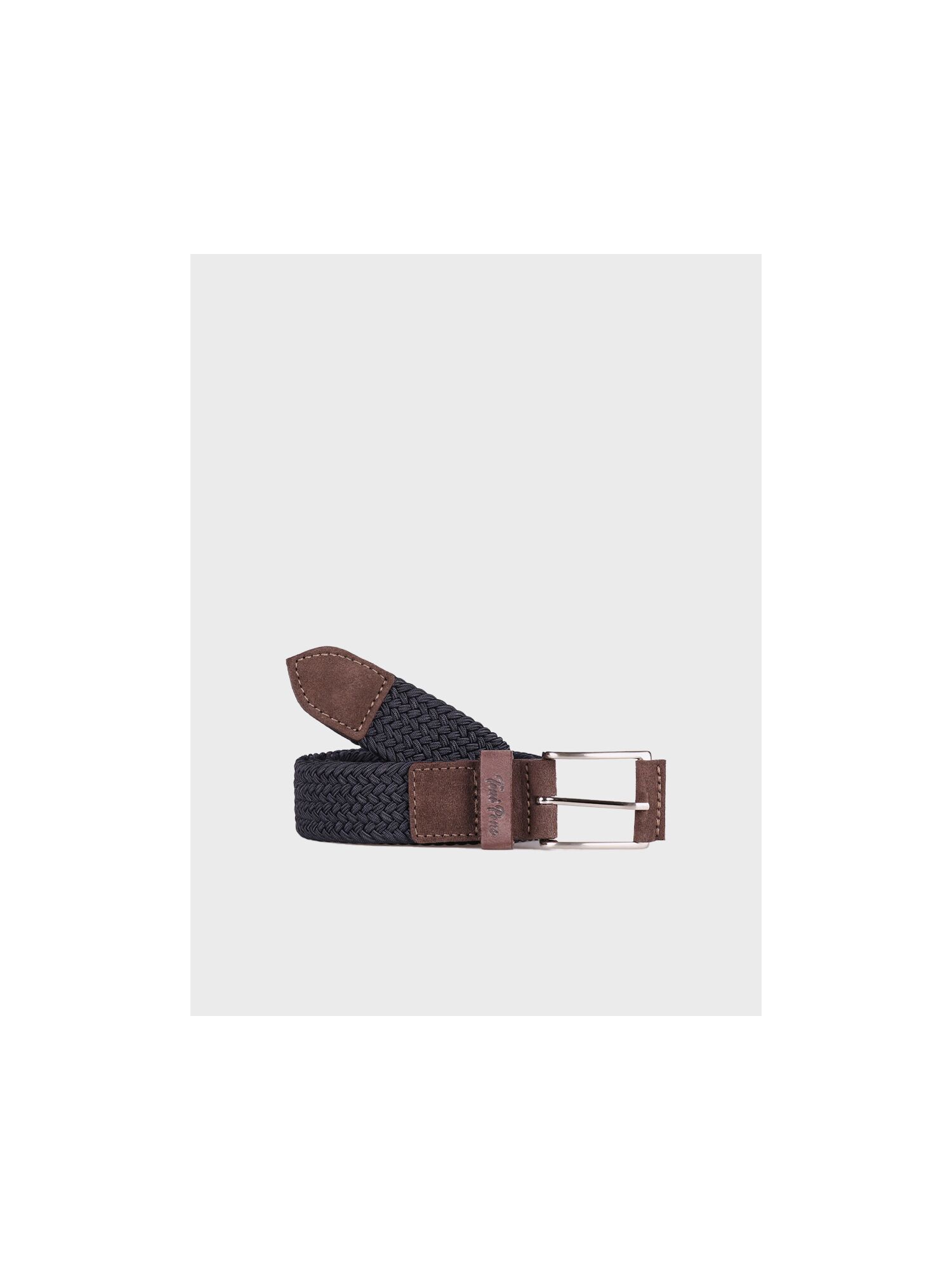 Men's navy blue fabric and leather belt - ERIC