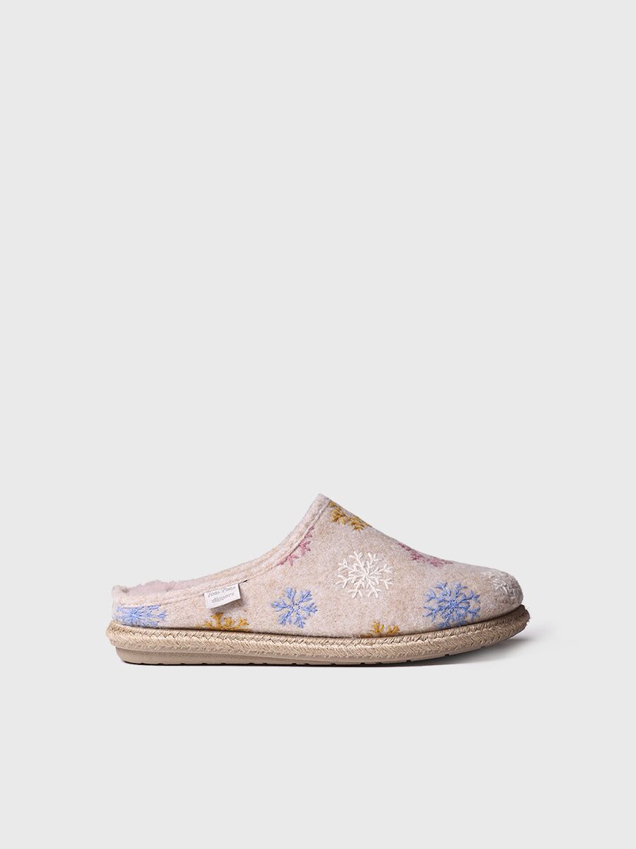 Women's Slippers in felt in ecru - DELI-CP