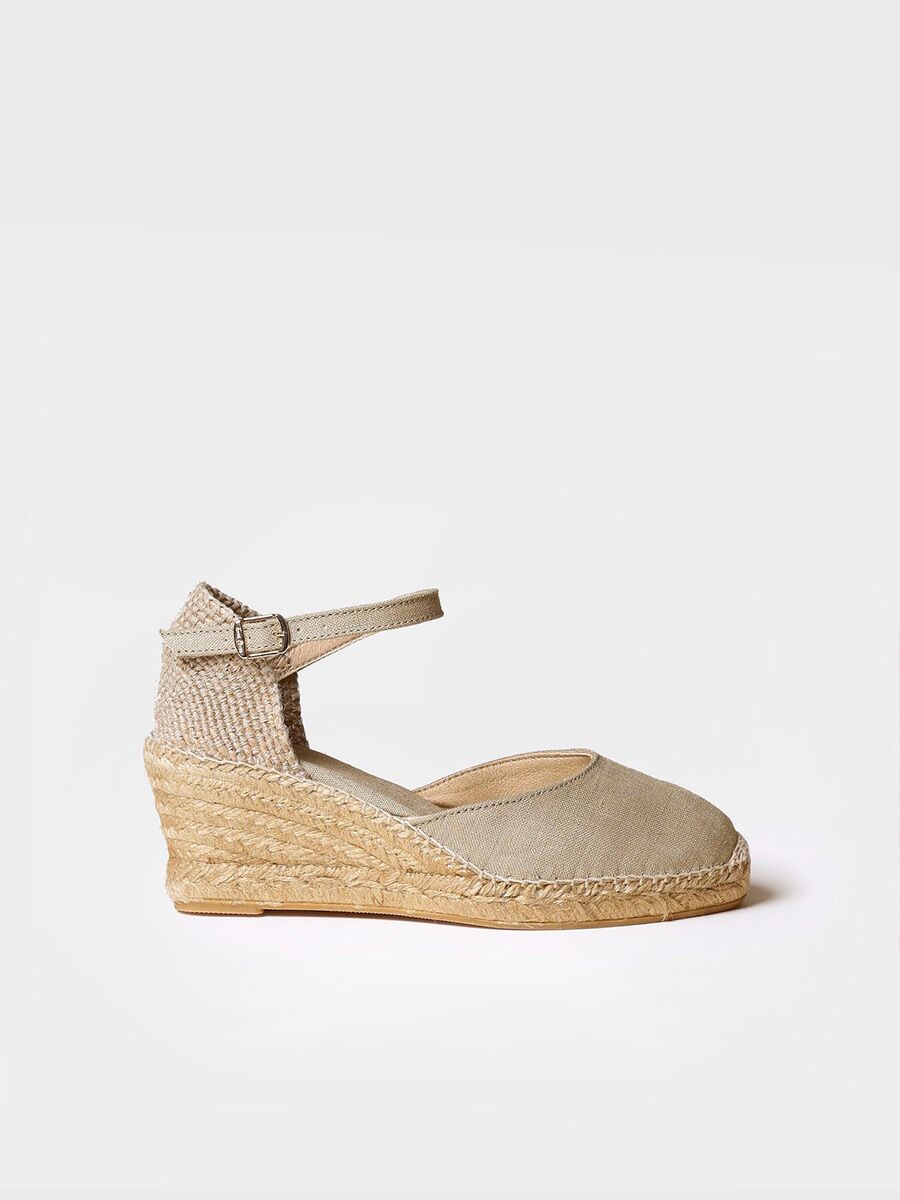 Jute wedge espadrille with buckle in Stone colour - CALDES