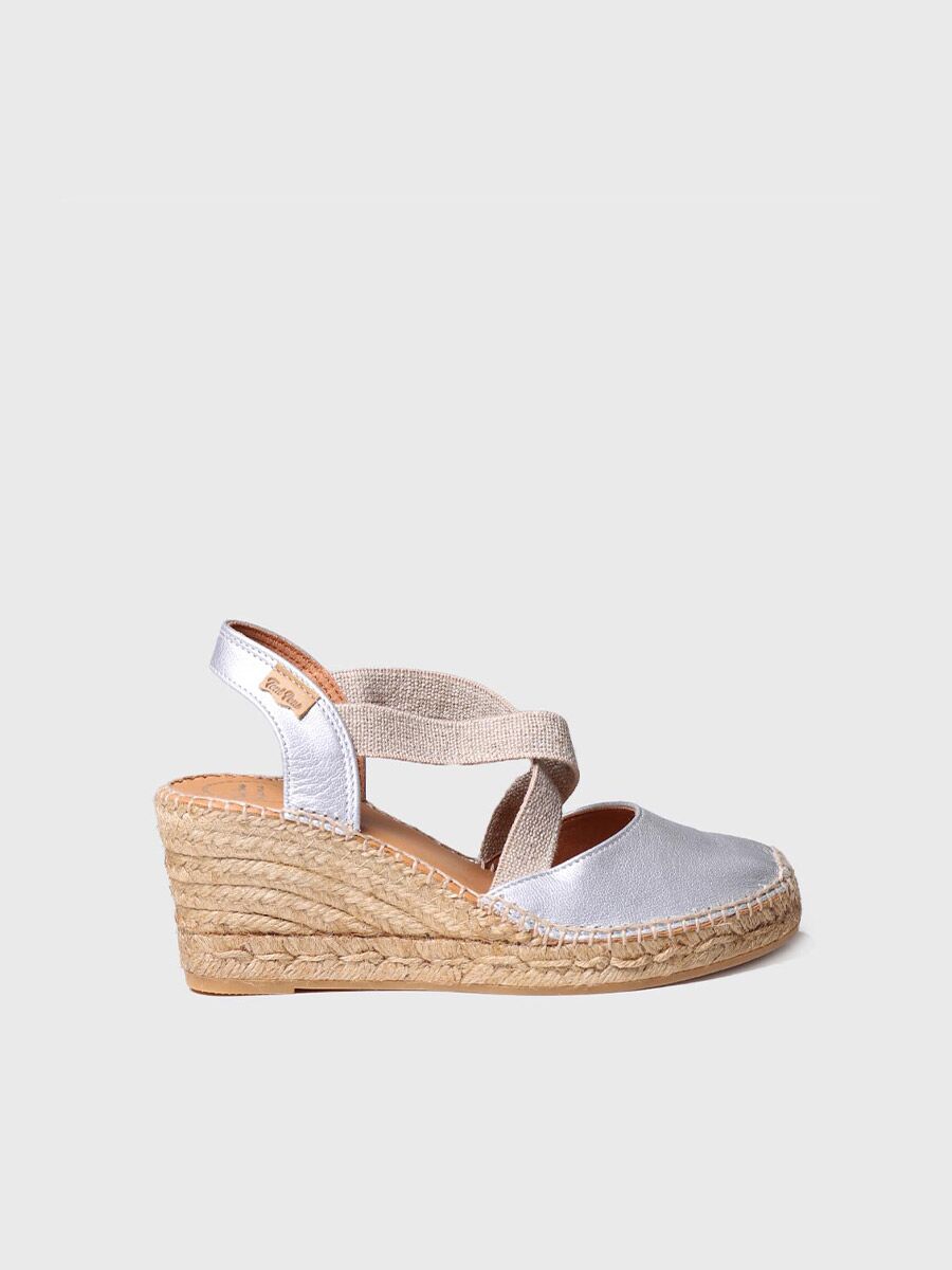 Wedge espadrilles in leather in in Silver colour - SABA-P