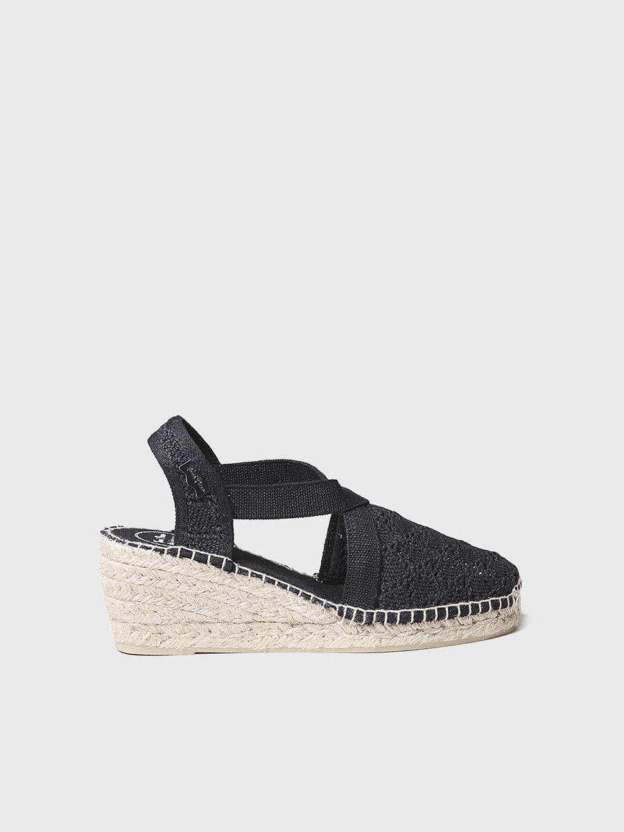 Medium wedge espadrilles with embroidery in Black colour - TERRA-AD