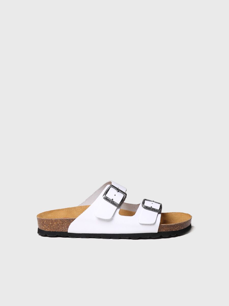 Women's sandal with double buckle in White colour - GHANA-PE
