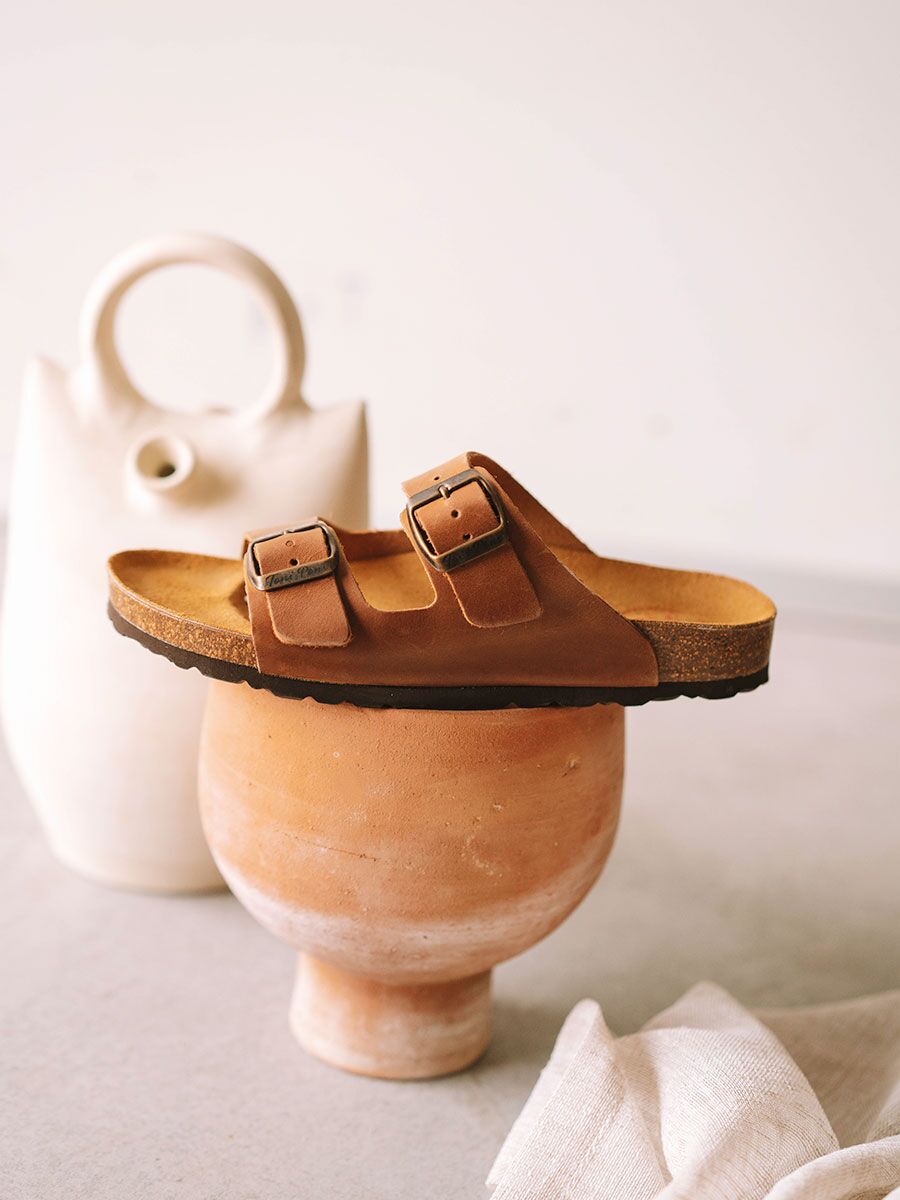 Sandale à double boucle pour femme en cuir - GHANA-PE