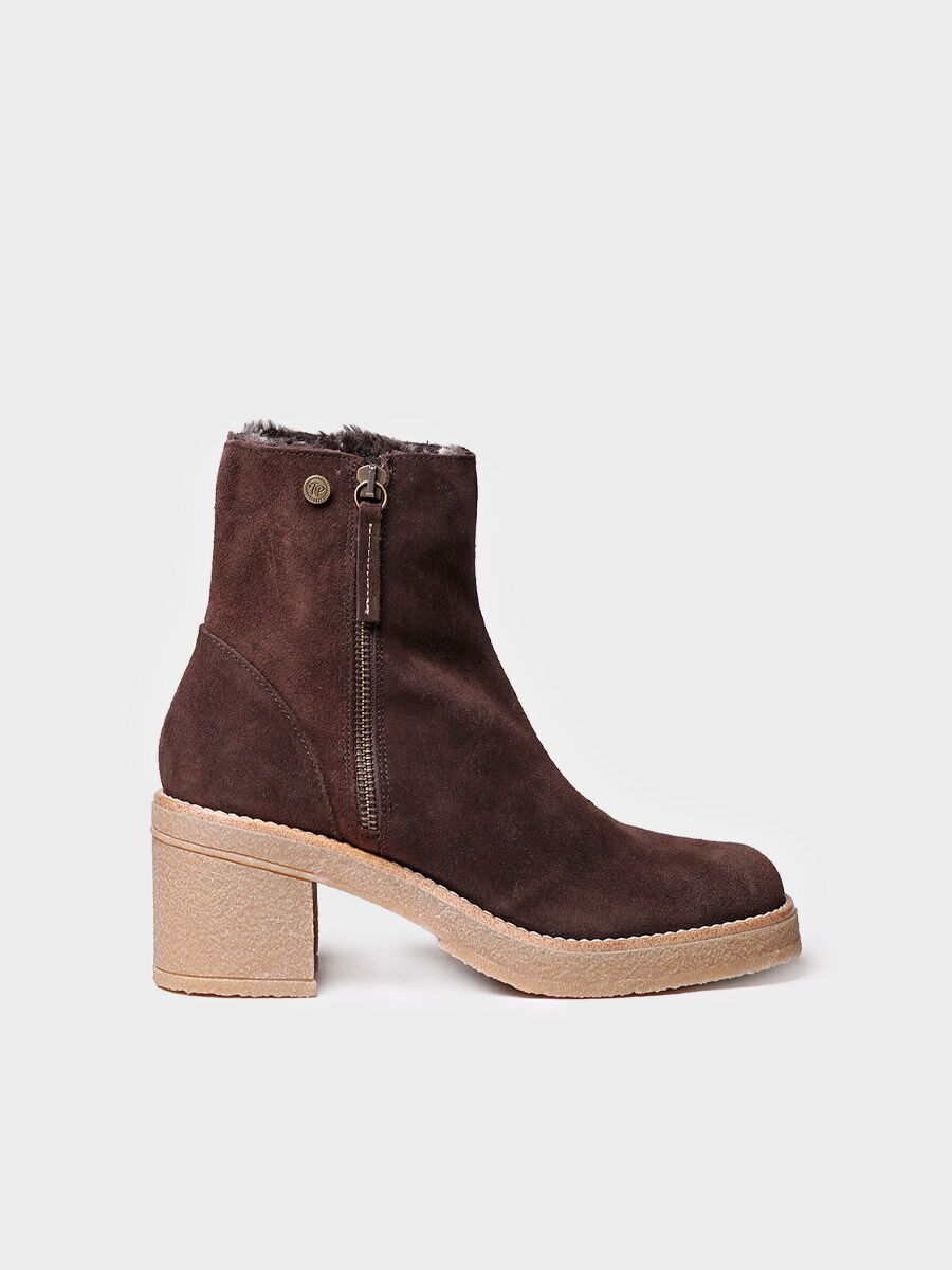 Women's Wide Heel Ankle boot in Suede in Brown - PERU-SY
