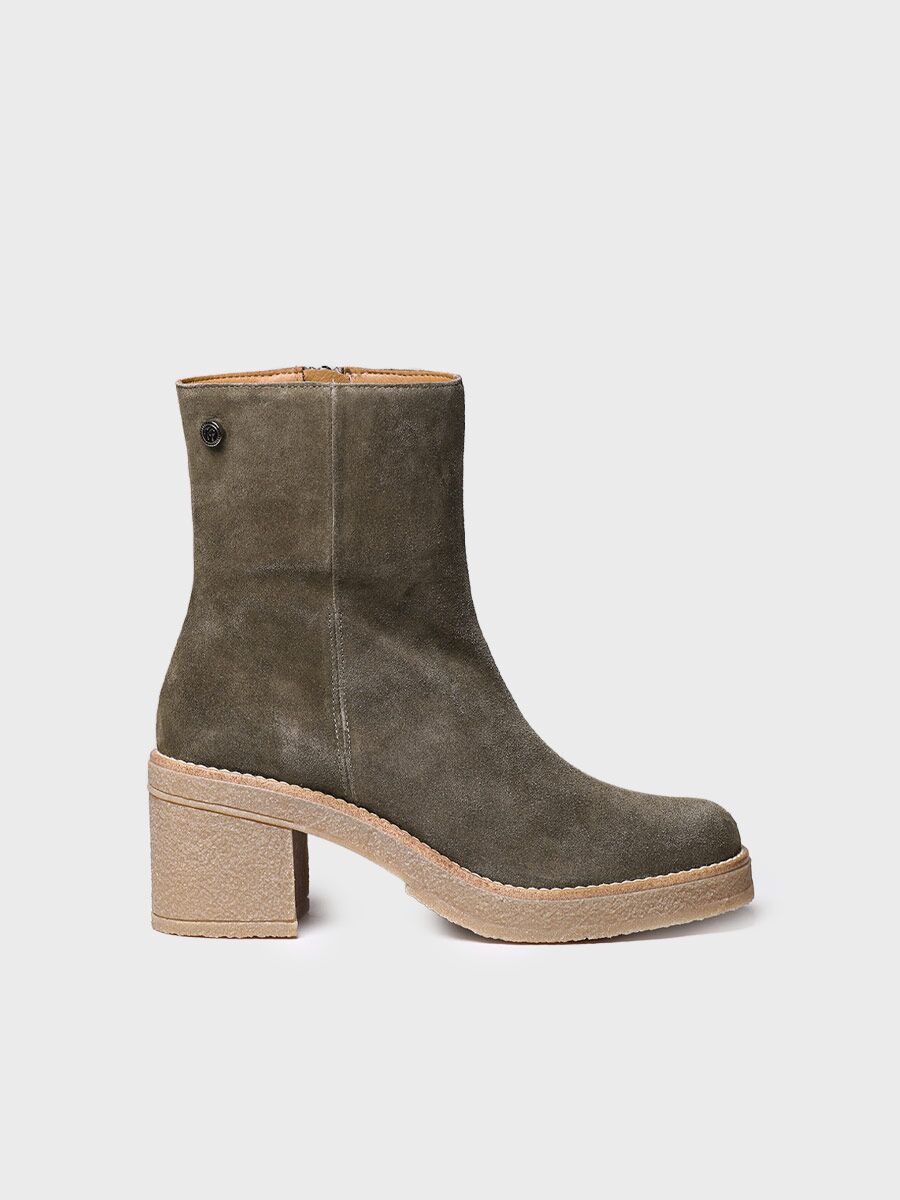 Women's Wide Heel Ankle boot in Suede - PIANI-SY Army