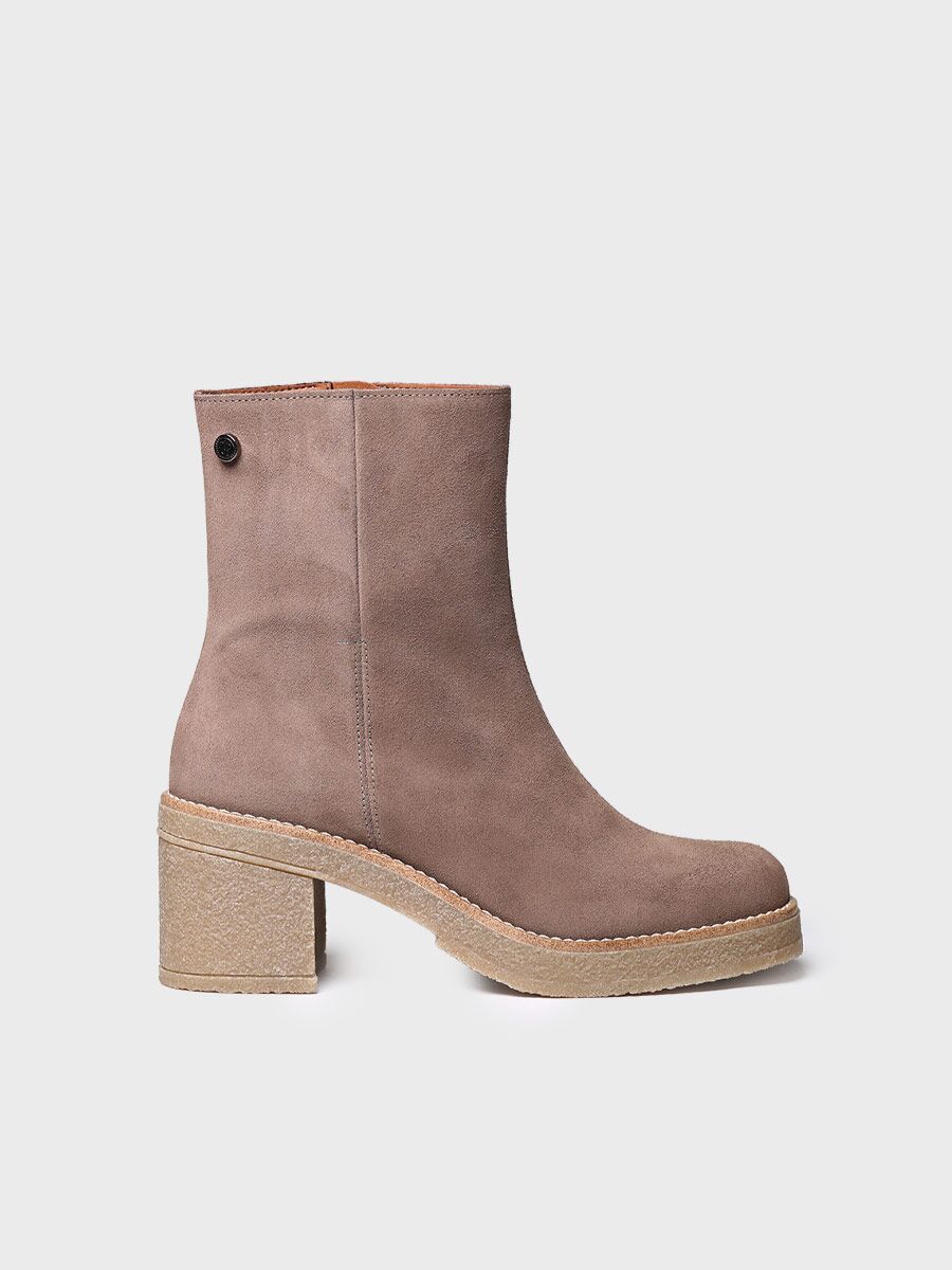 Women's Wide Heel Ankle boot in Suede in Taupe - PIANI-SY