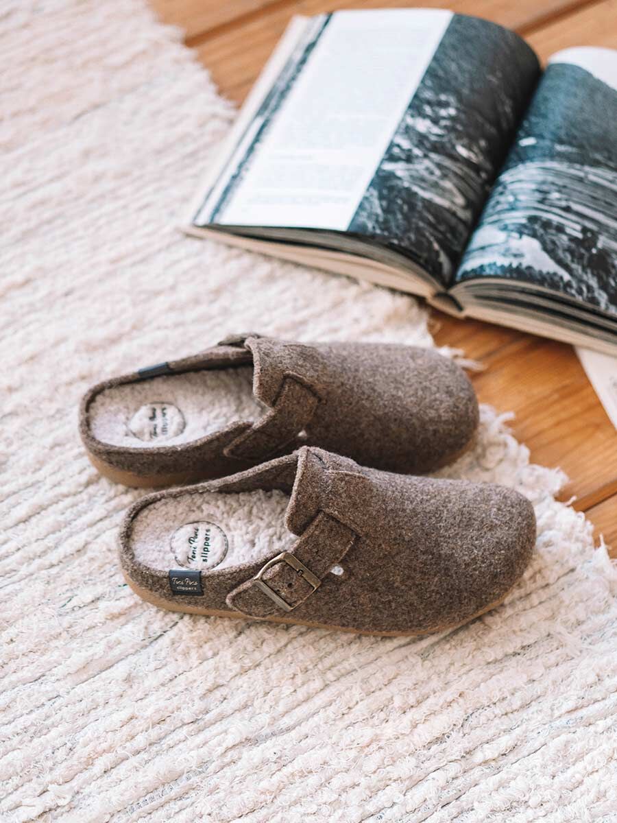 Men's clog-style slipper in felt in Taupe - NORTON-FP