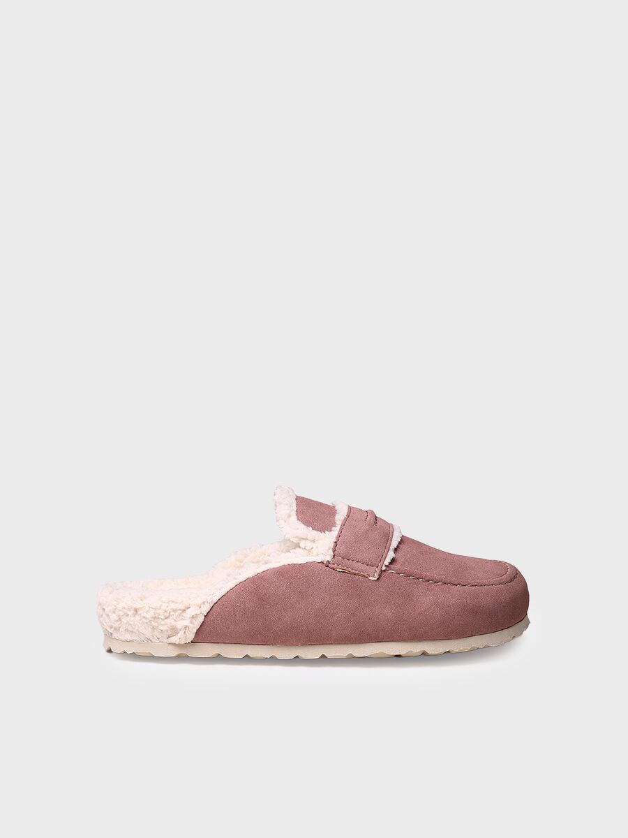 Women's clog slippers with sheepskin lining in Burgundy - LEIRE