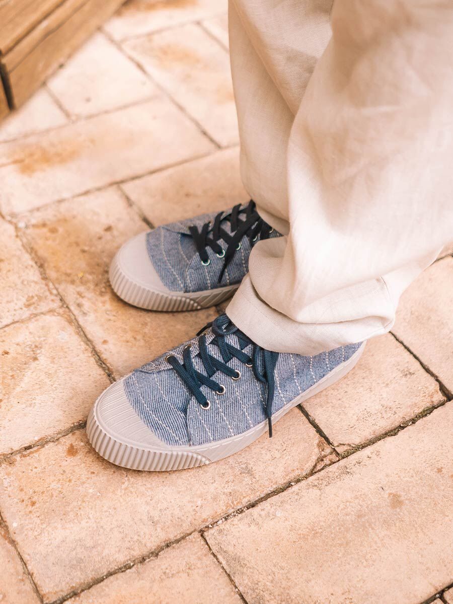 Zapatillas bajas de hombre en tejido reciclado a rayas - GIO-LG