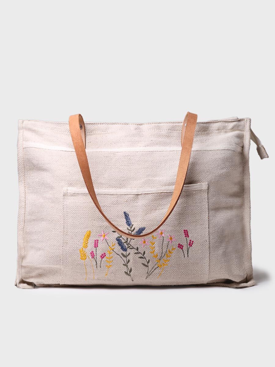 Women's jute and cotton shopper bag - LUCY
